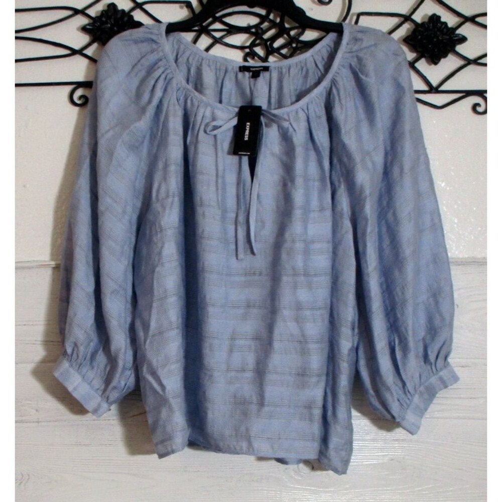 Express Top Women's Size L Blue Floral Long Sleeve Round Neck